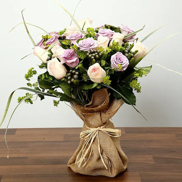 Purple and Peach Elegance, Rose Bouquet Delight, Purple Roses, Peach Roses, Brunia